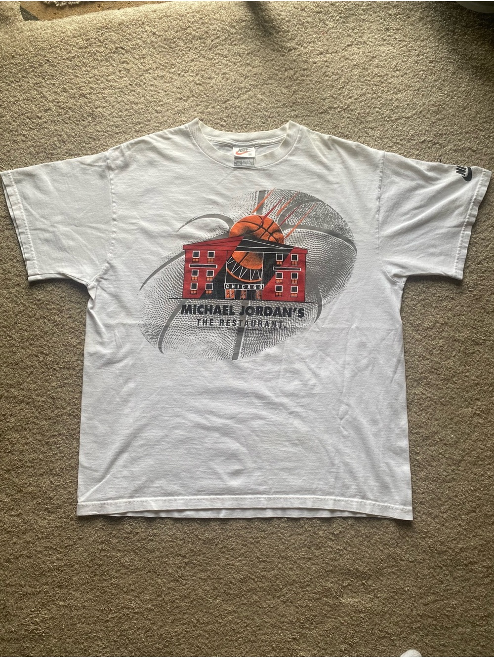 Nike White Short Sleeve Tee with Red & Orange Graphic Made in Usa